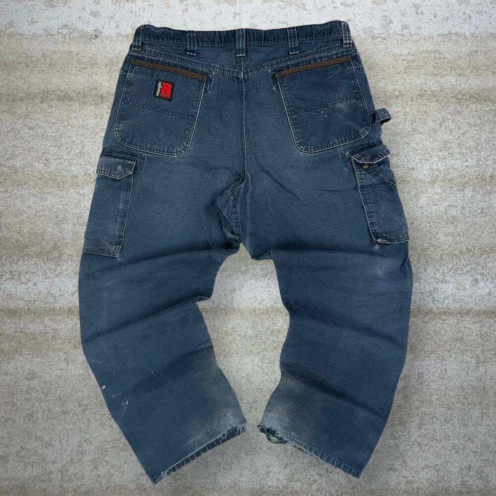 Vintage 90s Wrangler Riggs Carpenter Pants 38x30 Baggy Wide Leg Navy Blue Canvas
